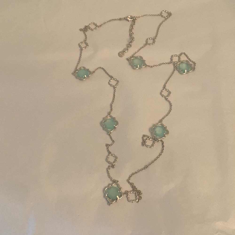Stella & Dot silver necklace with green stones